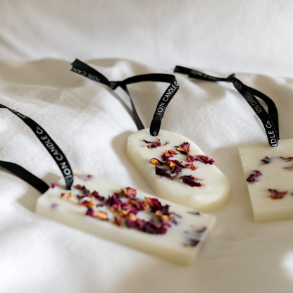 4 piece hanging scented wax melts on ribbon infused with lavender 