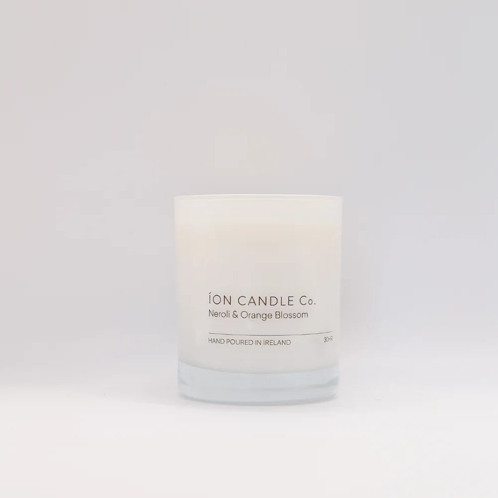 Ion Candle Co. - Neroli & Orange blossom luxury scented candle, against a white background - 30 hours burn time