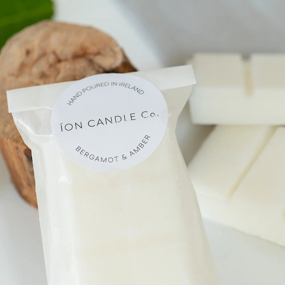 Ion Candle Co. - Bergamot and Amber wax melts, close up of product in packaging