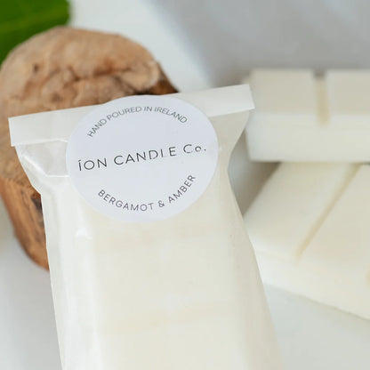 Ion Candle Co. - Bergamot and Amber wax melts, close up of product in packaging