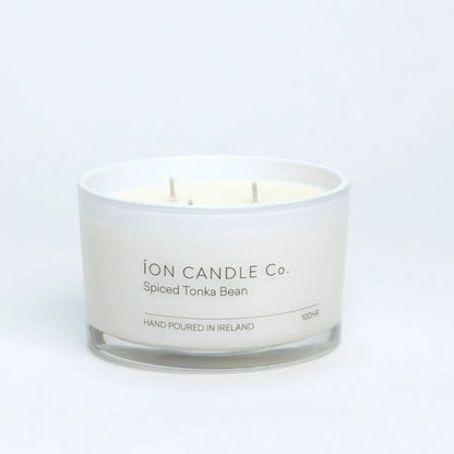 Ion Candle Co. - Luxury scented spiced tonka bean candle against a white background - 100 hours burn time