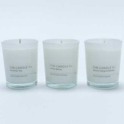 Ion Candle Co. - Gift Set of 3 candles set in a plain white backdrop side by side 