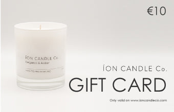 Ion Candle Co. - Gift Card Image for €10 value. The card is white with a candle to the left and black text to the right