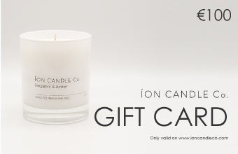 Ion Candle Co. - Gift Card Image for €100 value. The card is white with a candle to the left and black text to the right